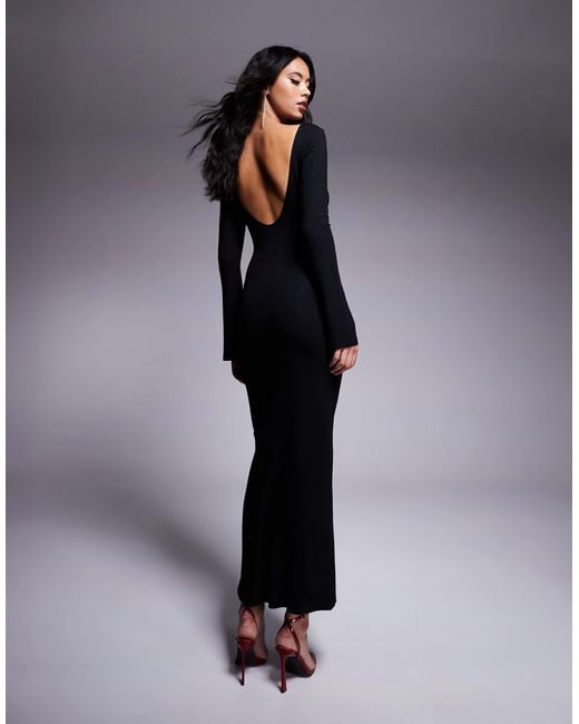ASOS Low Back Maxi Dress With Angel Sleeves in Blue | Lyst