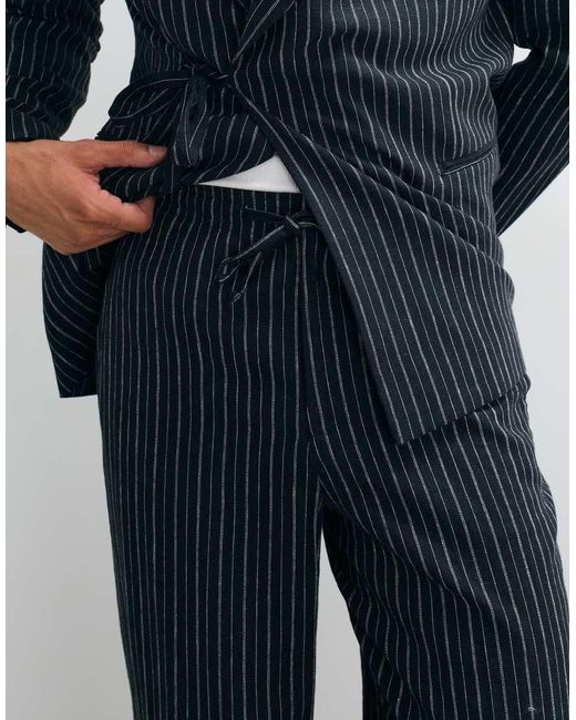 ASOS Blue Wide Linen Rich Suit Trouser With Elasticated Waist for men