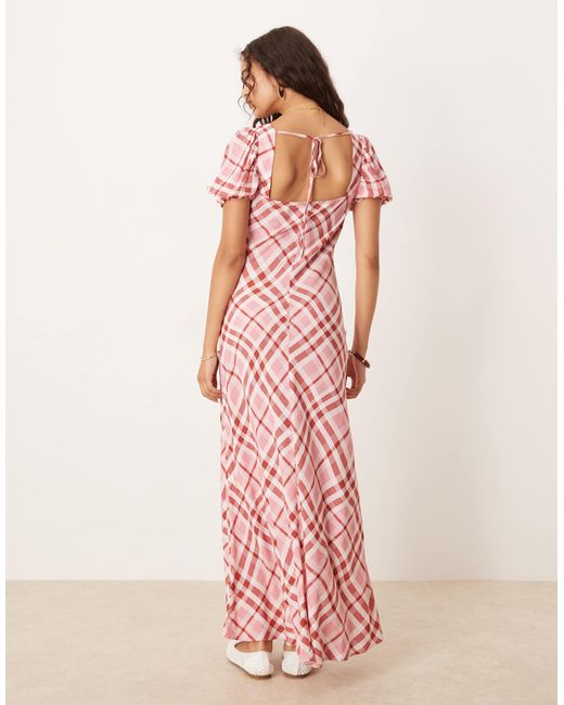 ASOS Pink Puff Sleeve Button Down Midi Dress
