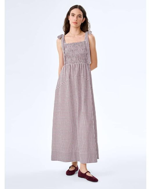 OMNES Purple Dresses Dixie Seersucker Ginghman Cotton Midi Dress