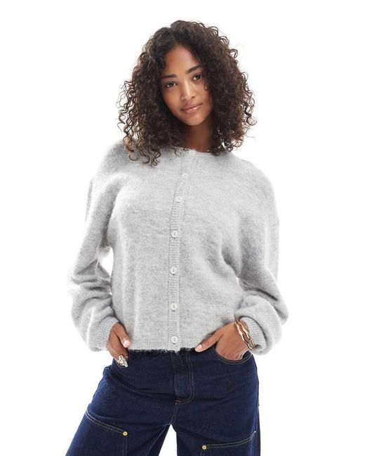 Gina Tricot Gray Crew Neck Knit Wool Alpaca Cardigan