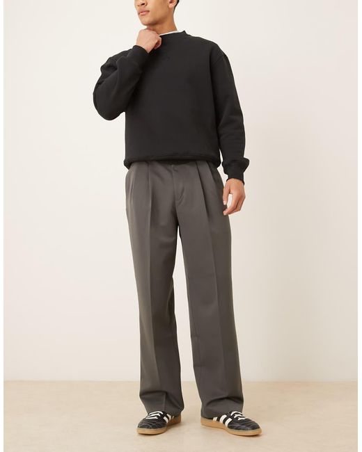 ASOS Natural Tailored Wide Leg Trousers With Double Pleat And Back Pocket Details for men