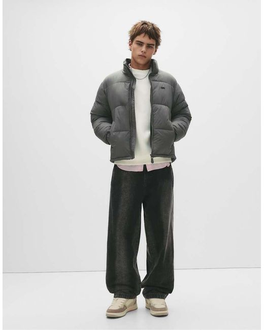 Pull&Bear Gray Stwd Hooded Puffer Jacket for men