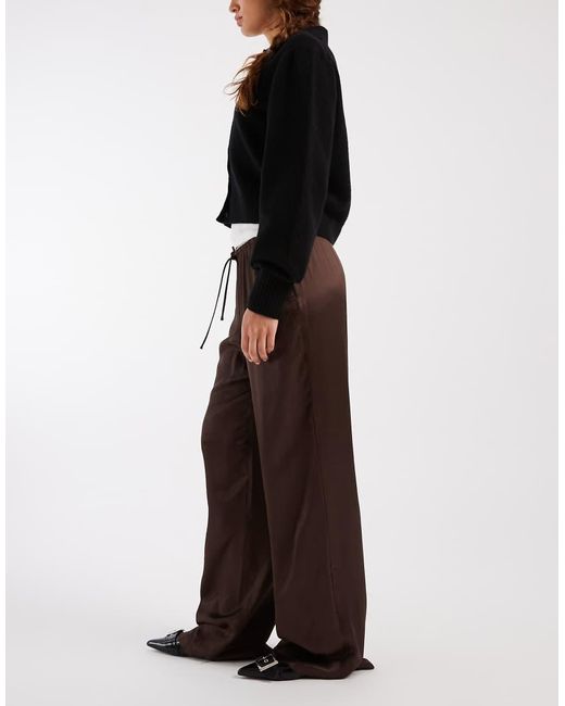 ASOS Black Satin Wide Leg Pull On Trouser