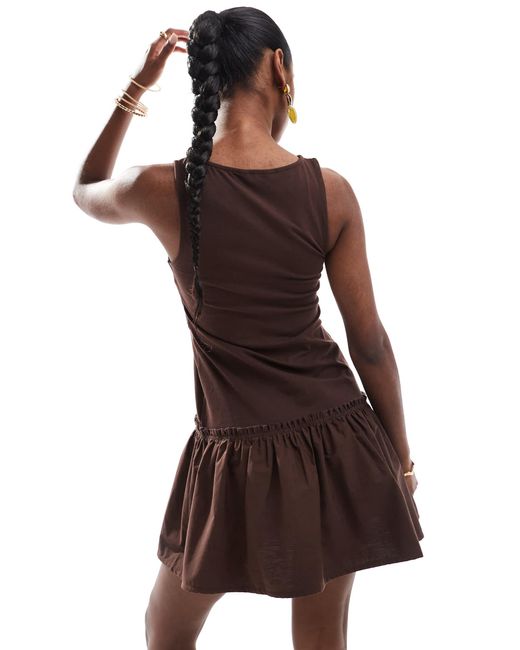 Miss Selfridge Brown Dropped Hem Mini Dress