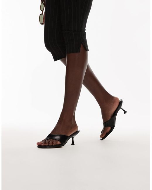 TOPSHOP Black Isabella Mid Heel Toe Thong Mule