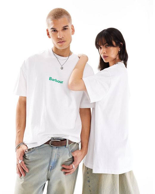 X asos - marquee - t-shirt unisex bianca con logo di Barbour in White