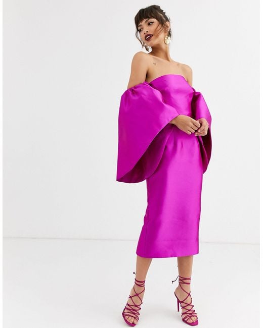 ASOS Purple Structured Midi Dress With Extreme Sleeve