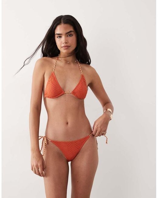 Mango Brown Teen Crochet Bikini Set With Braided Straps