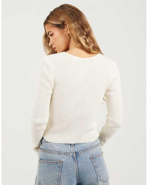 Brave Soul White Ribbed Long Sleeve Button Down Cardigan