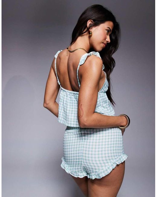 Boux Avenue Blue Gingham Cheesecloth Cami And Short Set