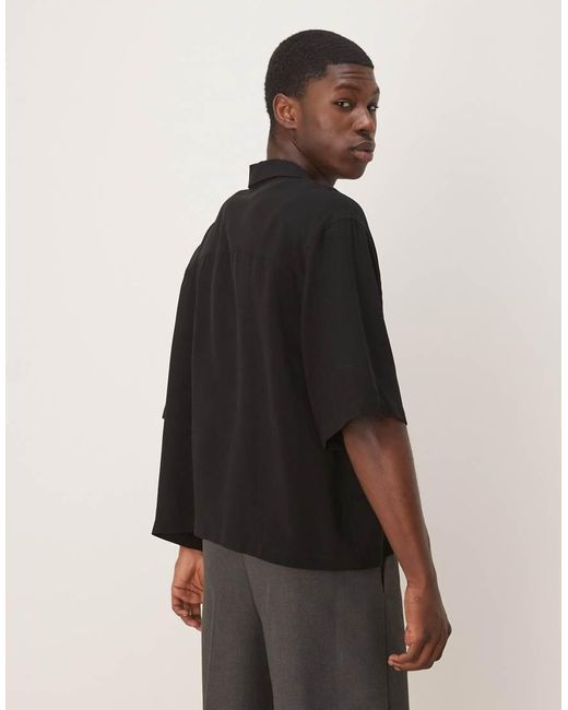 Camisa Negra De Corte Cuadrado Extragrande De Tejido Efecto Lino De (Parte De Un Conjunto) ASOS de hombre de color Black