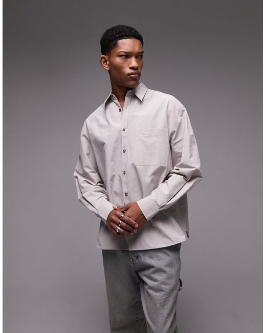 Topman Gray Limited Long Sleeve Oversized Fit Pointed Collar Shirt for men