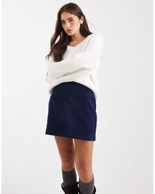 Threadbare Blue Cotton Cord Mini Skirt