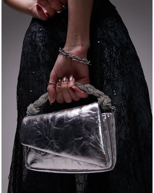 Gwen - sac à main rembourré avec poignée en strass TOPSHOP en coloris Black