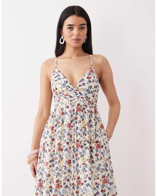 Abercrombie & Fitch Pink V Neck Flowy Maxi Dress With Built
