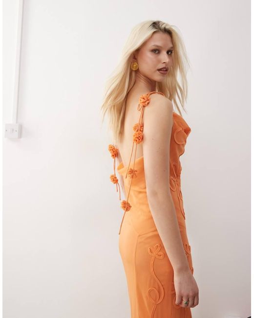 Reclaimed Vintage Orange Limited Edition Maxi Cami Dress With Floral Embroidery Detail