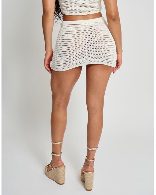 Public Desire White Bridal Floral Embroidered Crochet Mini Skirt Co Ord
