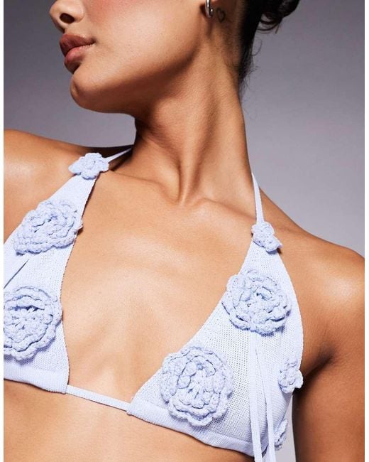 Wanderdoll Gray Peony Knitted Corsage Tassel Detail Bralette Top Co-Ord