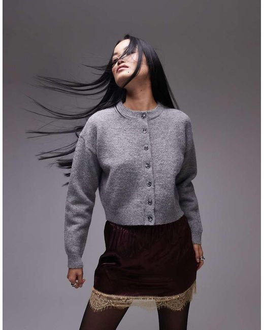 TOPSHOP Gray Knitted Ultimate Micro Cardigan