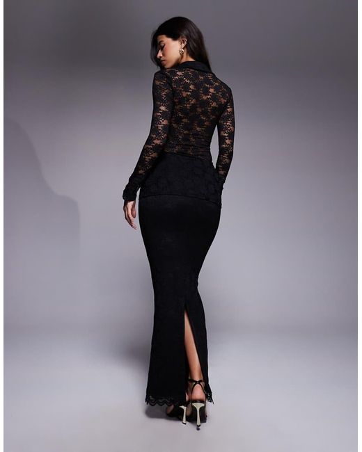 Wanderdoll Black Lacie Sculpting Lace High Waisted Maxi Skirt Co-Ord