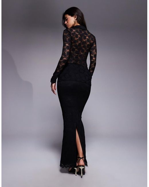 Wanderdoll Black Lacie Sculpting Lace High Waisted Maxi Skirt Co-Ord