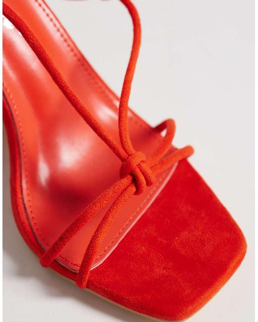 Public Desire Red Elira Tie Leg Block Heeled Sandals