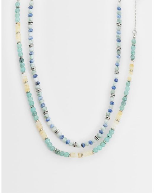 Reclaimed Vintage Blue Unisex Pearl Beady 2 Pack Necklaces