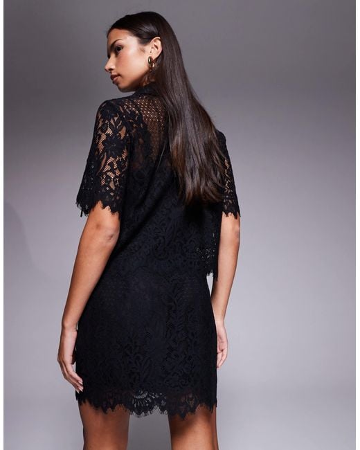 Forever New Blue Lola Lace Button Detail Mini Skirt