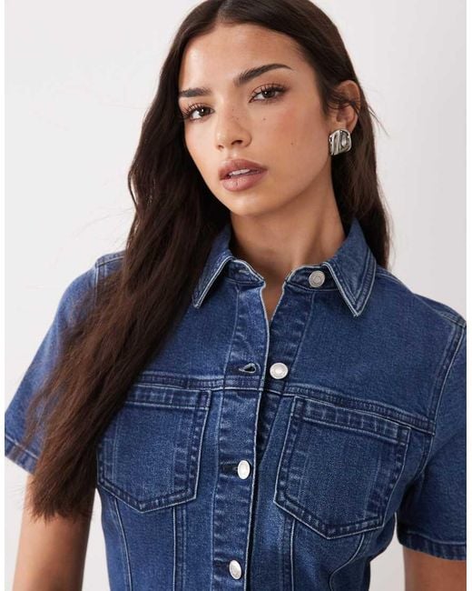 ASOS Blue Denim Fitted Shirt Mini Dress