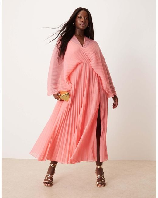 dusty pink cape pleated detail skater dress Dusty Pink Cape Pleated Detail Skater Dress Worn