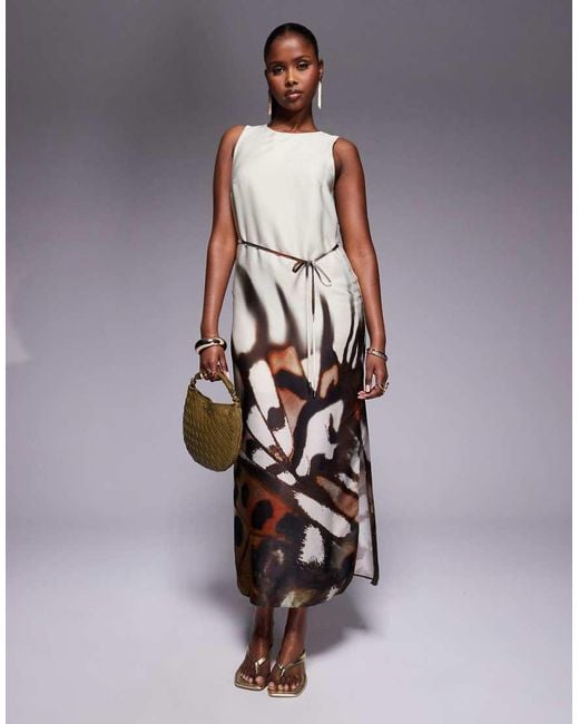 River Island White Racer Neck Floral Print Slip Dress