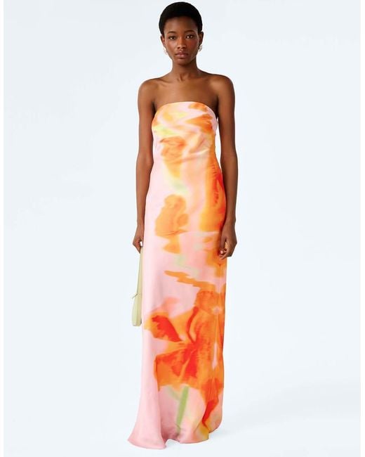 OMNES Orange Dresses Amdra Strapless Floral Maxi Dress