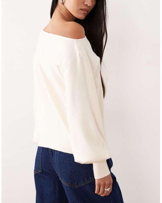 Threadbare Natural Off Shoulder Slouchy Sweatshirt