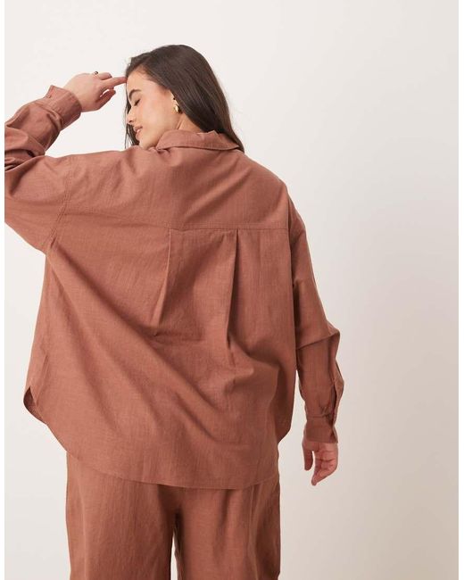 ASOS Brown Curve Oversized Linen Look Shirt Co-Ord