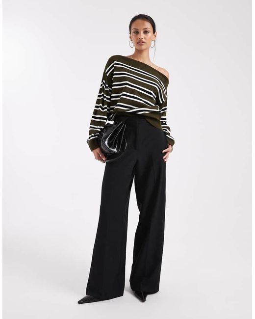 Collusion Black Stripe Off Shoulder Knitted Top