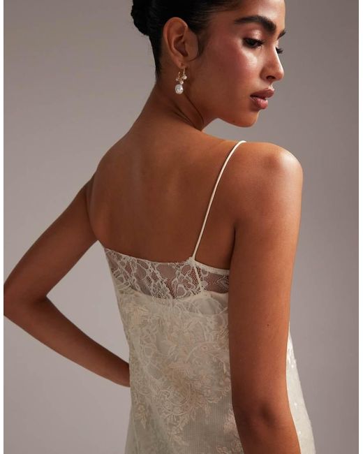 ASOS Brown Floral Lace Applique Embellished Cami Midaxi Wedding Dress