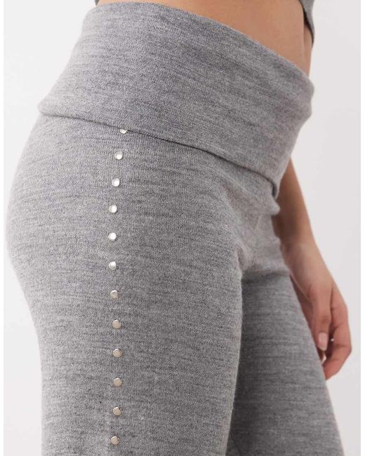 Mango White Studis Knitted Fold Over Trouser With Studs Co-Ord
