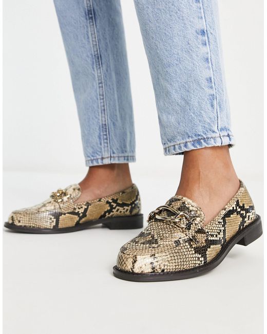 River Island Chain Detail Snake Print Loafers in Natural | Lyst Canada