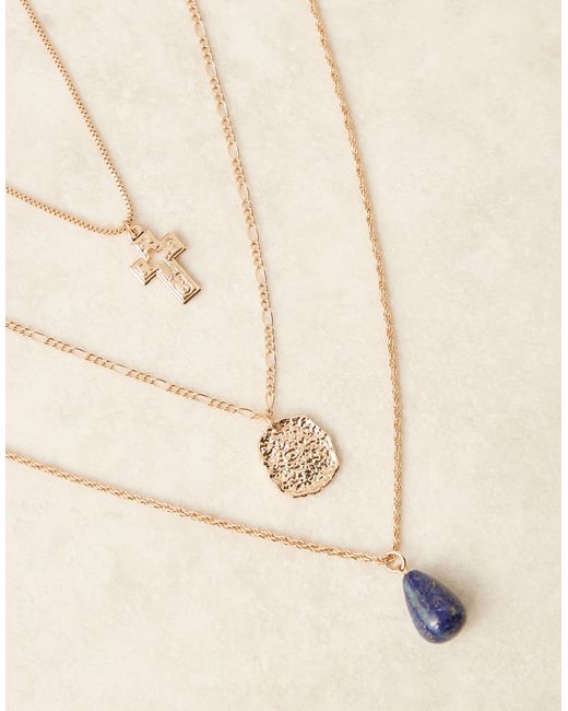 ASOS Metallic Festival Semi-precious 3 Pack Pendant Necklace for men