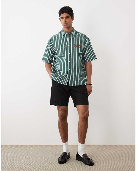 ASOS Green Boxy Oversized Stripe Shirt With Chest Embroidery for men