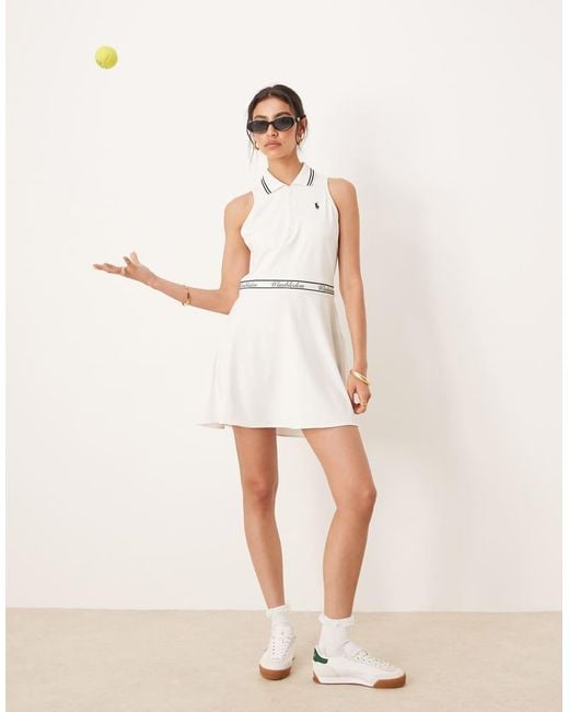 Polo Ralph Lauren Natural Wimbledon Capsule Logo Micro Pleat Tennis Dress