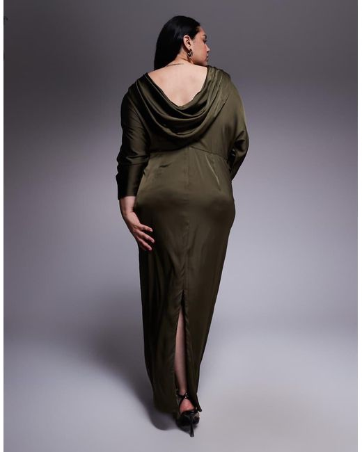 Tfnc Plus Gray Long Sleeve Satin Cowl Back Maxi Dress