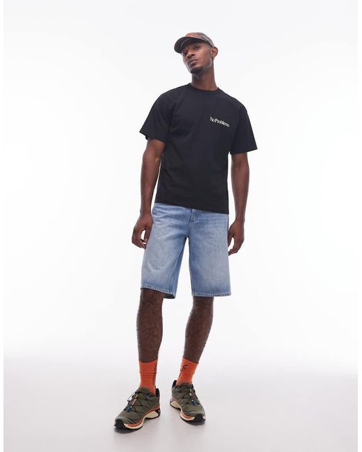 No Problemo Blue Mini Logo Cotton T-shirt for men