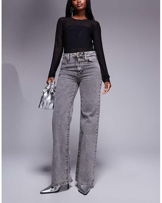 River Island Jeans Met Wijde Pijpen En Afneembare Riem in het Gray