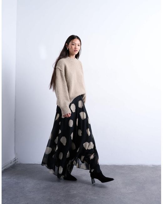 TOPSHOP White – gepunkteter, weiter chiffon-maxirock