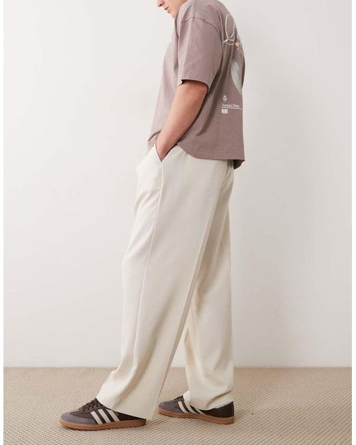 ASOS Natural Tailored Pull On Wide Leg Trousers for men