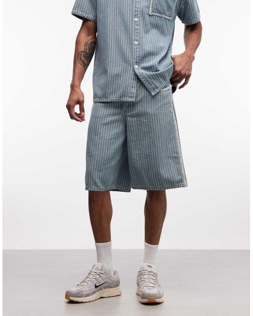 Liquor N Poker Blue Pinstripe Denim Jort Co-ord for men