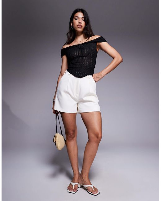 ASOS Black – schulterfreies, kurzärmliges oberteil aus strukturiertem material