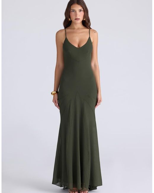 House Of Cb Green Sacha Forest Georgette Panelled Maxi Dress